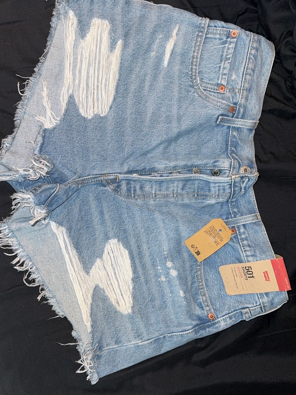 Levi's Light Blue Distressed High-Rise Jean Shorts